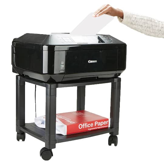 Mind Reader 15" Black 2-Tier Shelf Adjustable Printer Stand with Wheels
